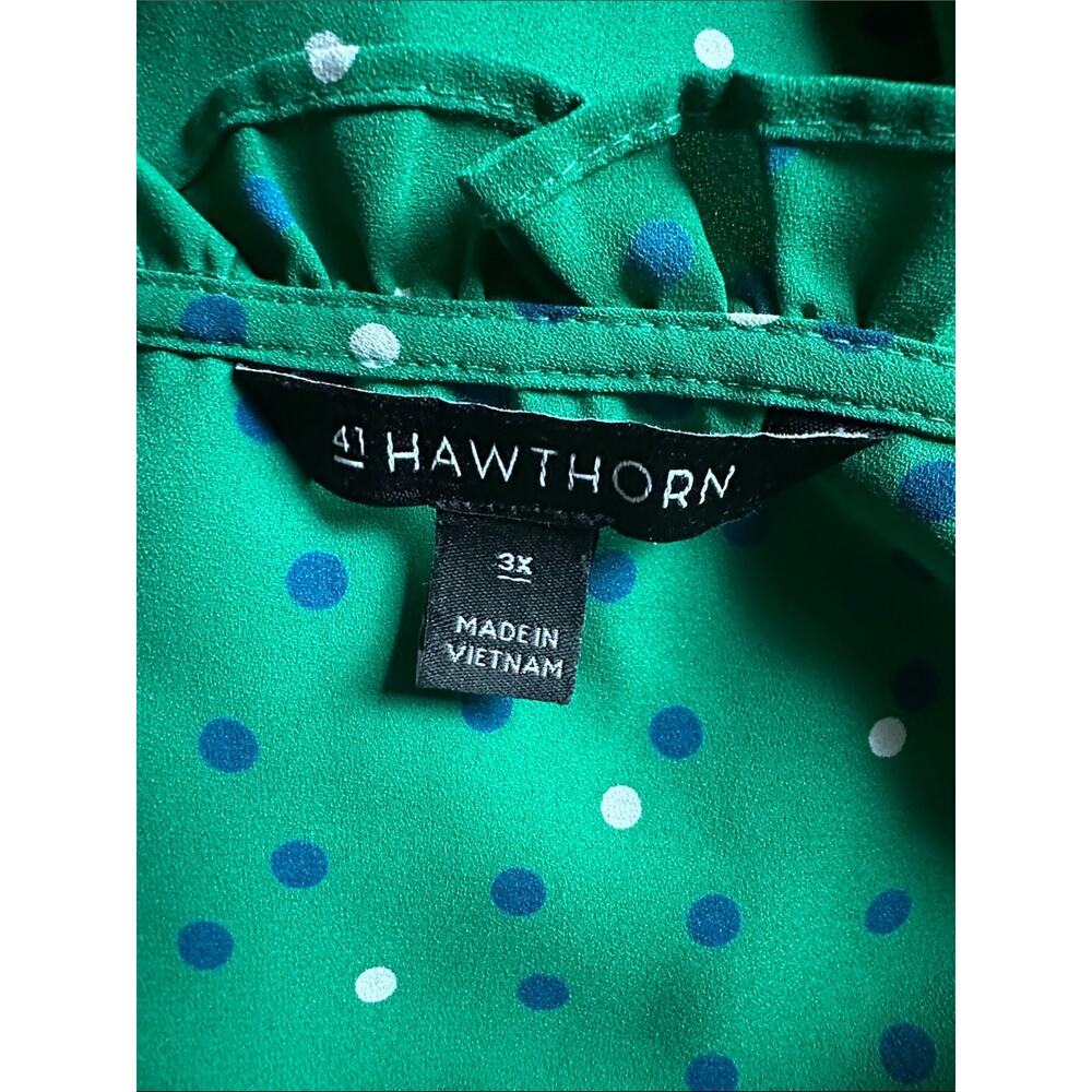 41 HAWTHORN Tiffiny Tulip Sleeve Short Sleeve Blouse Green Dots 3X - Picture 5 of 7